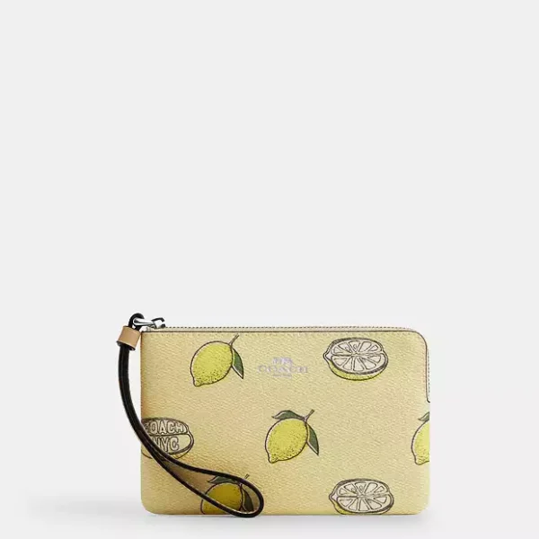 Corner Zip Wristlet With Lemon Print